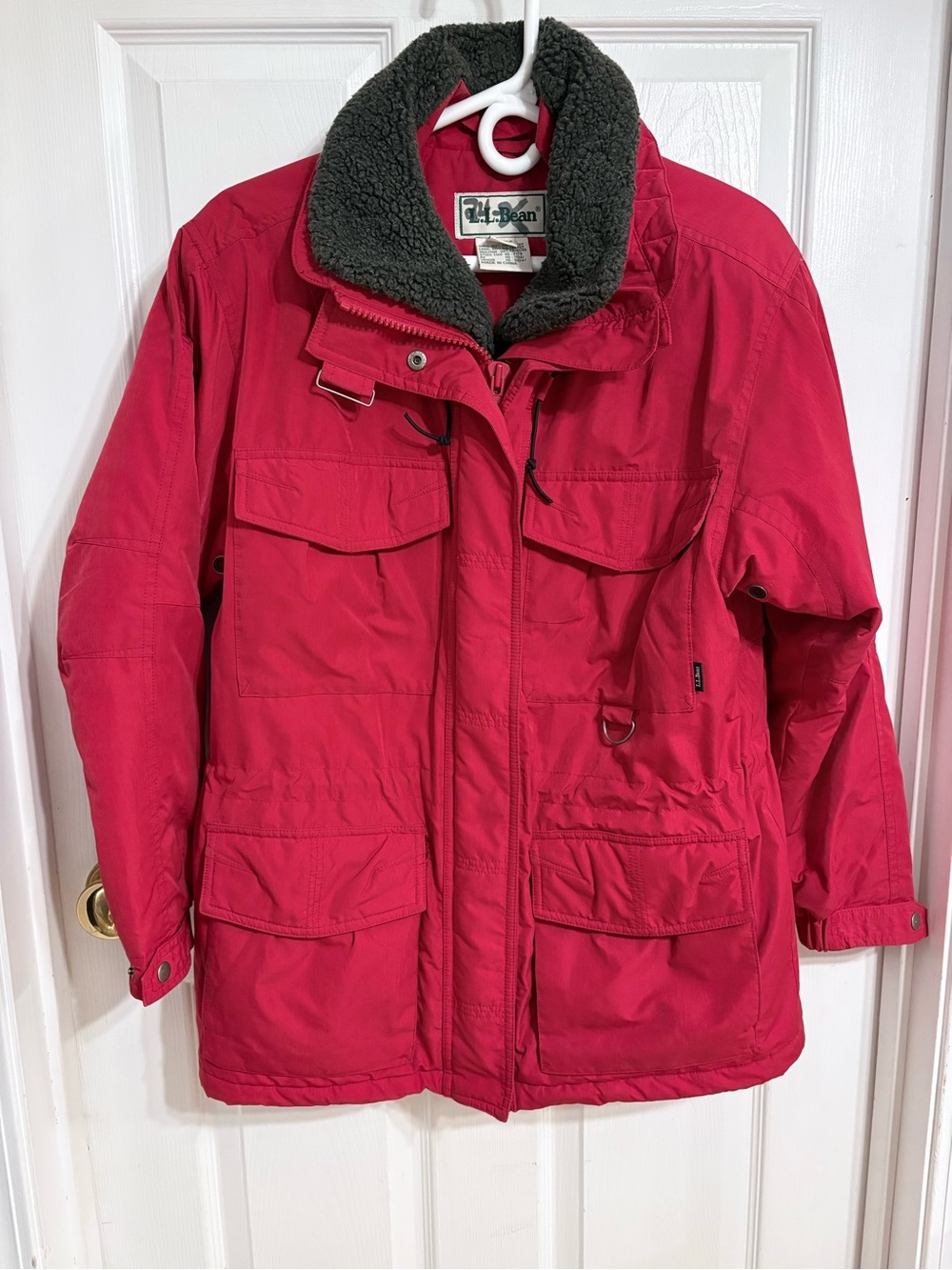 1990s Vintage Red PrimaLoft L. L. Bean Utility Parka w/ Fleece Collar